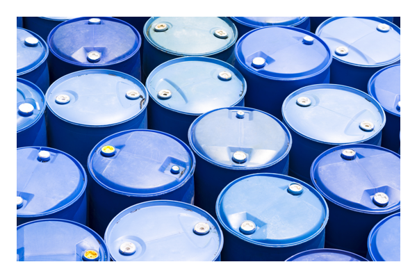 Collections of plastic blue barrels 