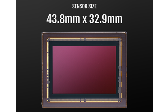 The image sensor size is 43.8 mm x 32.9 mm.