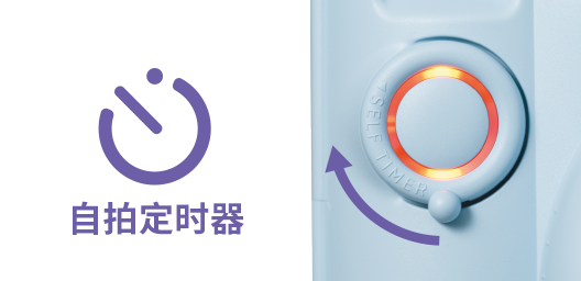 Image of the Self-timer Lever and the illuminated Self-timer Lamp.