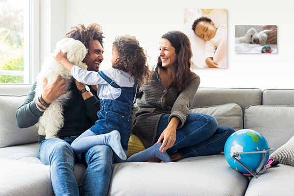 Parents and a child relaxing on the sofa